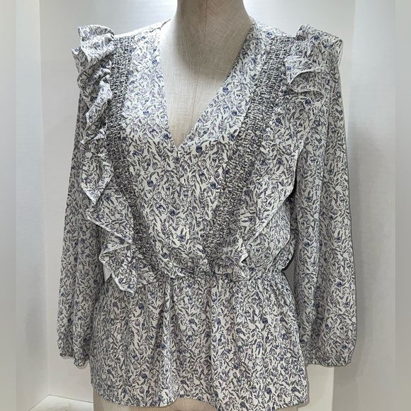 Floral Ruffle Blouse - Blue and White - Picture 7 of 14